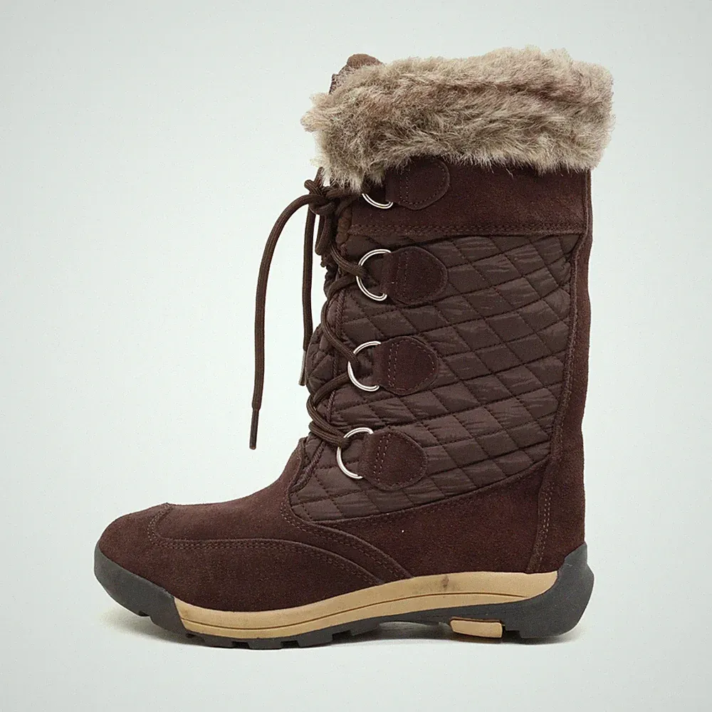 Lands' End Damen 421039 Stiefel Braun Wildleder Rutschfest Winterstiefel EU 36