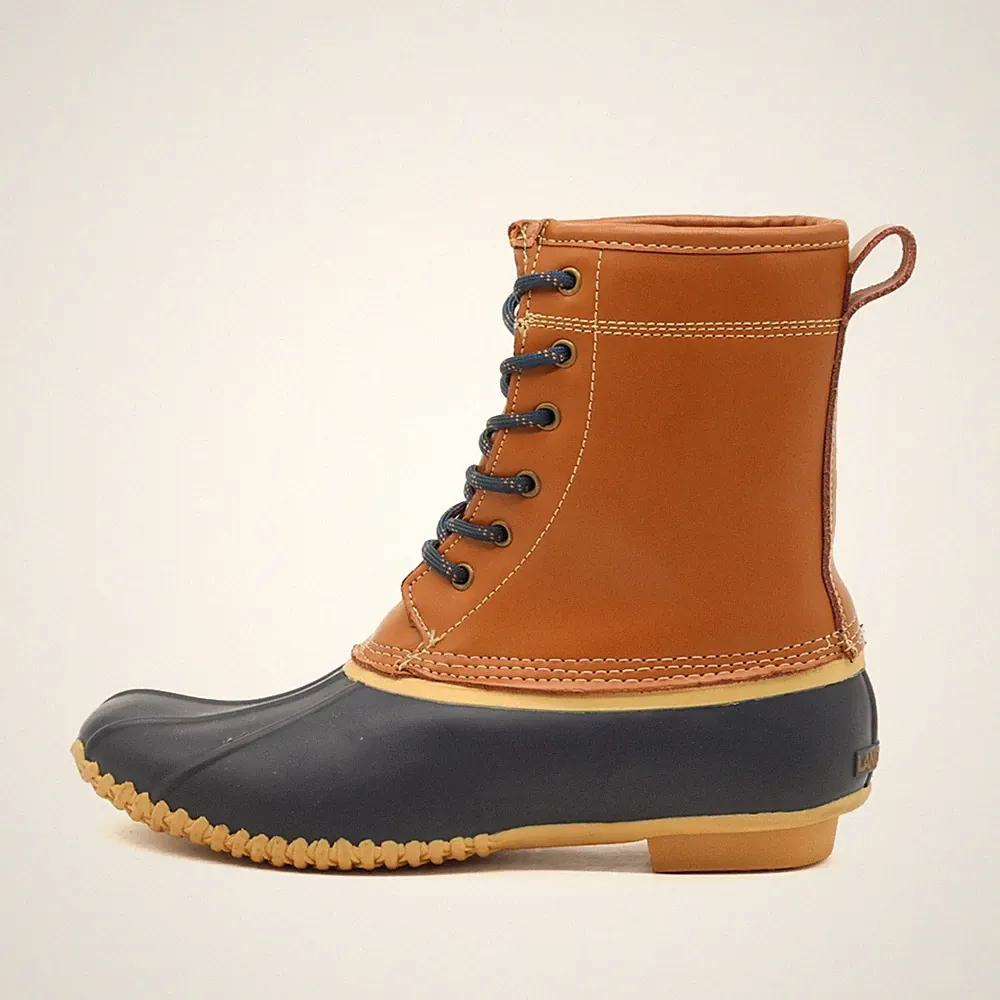 Lands' End Damen Bean Boot Stiefel Braun/Blau Leder Boots Entenstiefel EU 37.5