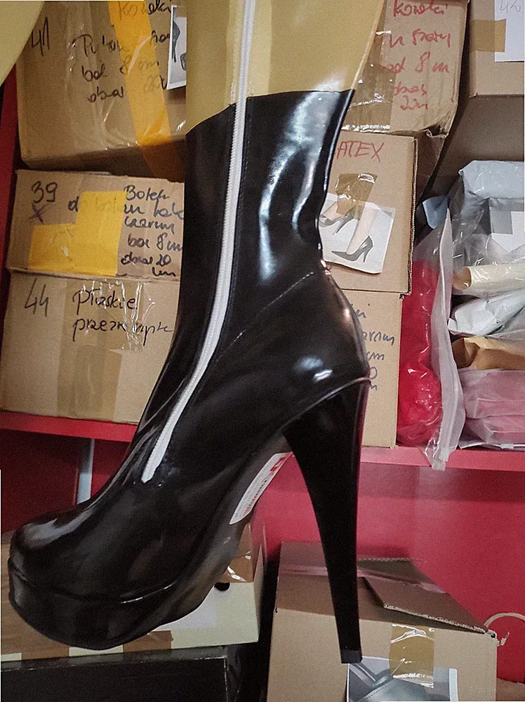 Latex gummi Overknee Stiefel schwarz-clar 42 43 44 45 46 47 heels 13cm Poland