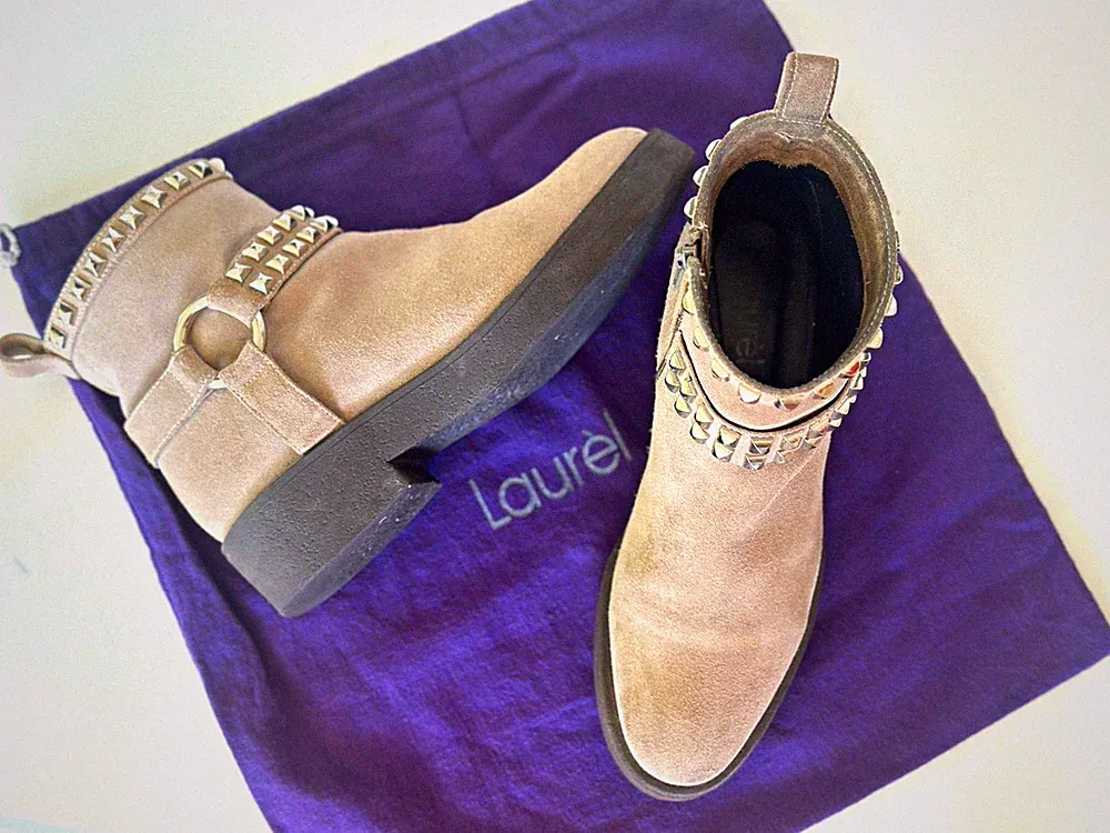 Laurèl Stiefeletten Wildleder beige Nieten Reißverschluss EU 39