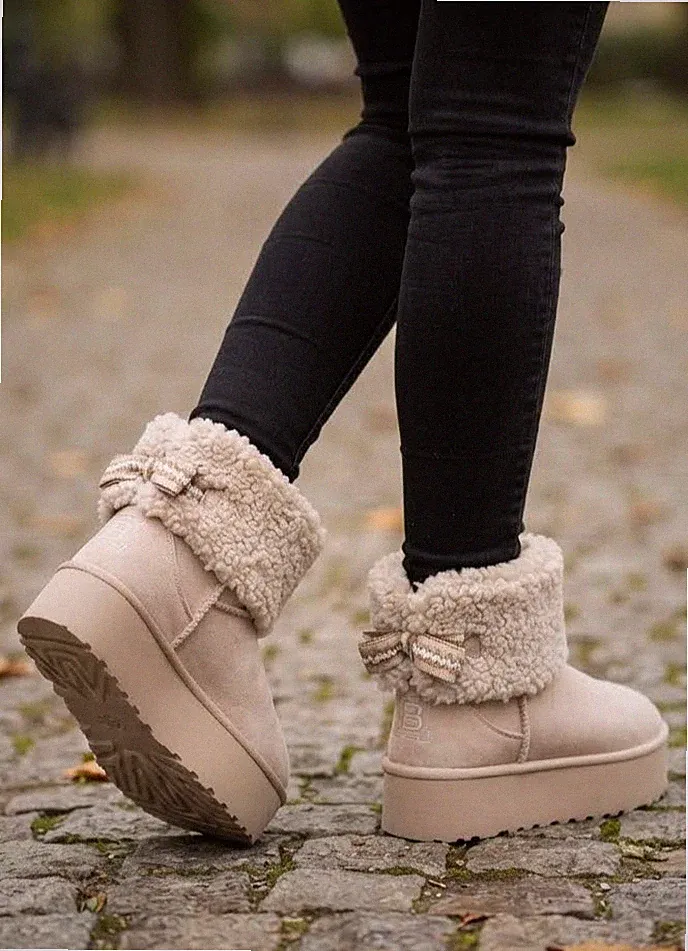 LAURA BIAGIOTTI DAMEN STIEFELETTEN BEIGE 9856 SCHNEESTIEFEL MIT FELL
