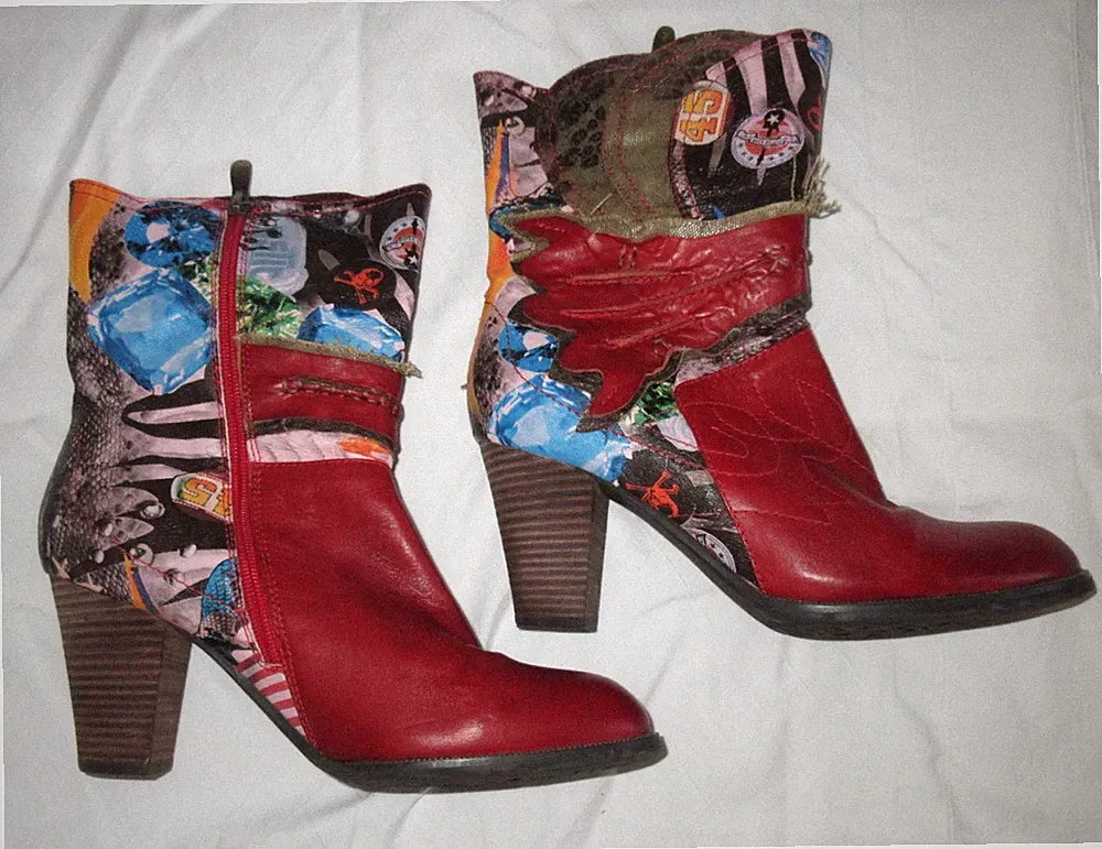 Laura Vita "Angie 05" Damen Stiefeletten / Lederstiefeletten ~rot-bunt~ Gr. 39