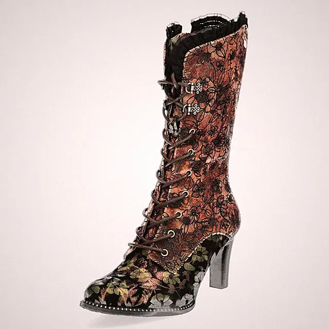 Laura Vita Damen Schnürstiefel mit Blumenmuster und Rüschen Alcbaneo 351