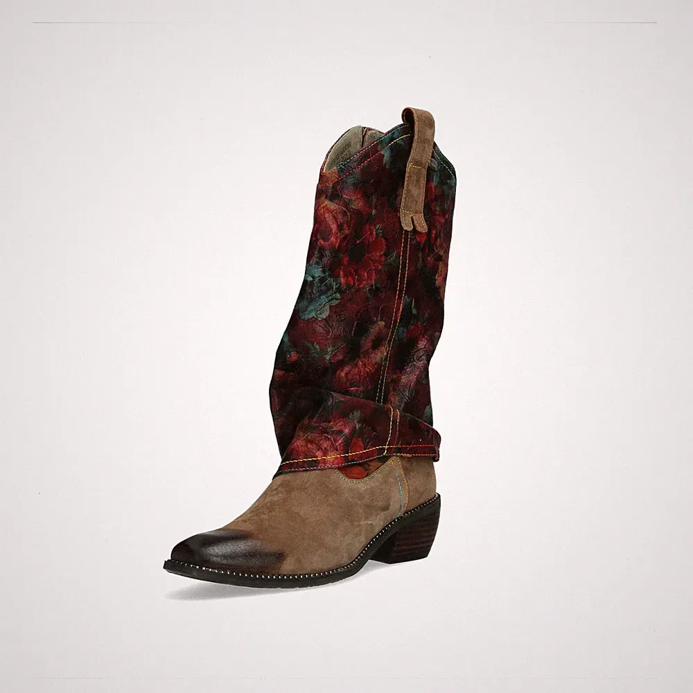 Laura Vita Damen Stiefel Cowboy Boot Blumenmuster geraffter Schaft Ercwinao 22