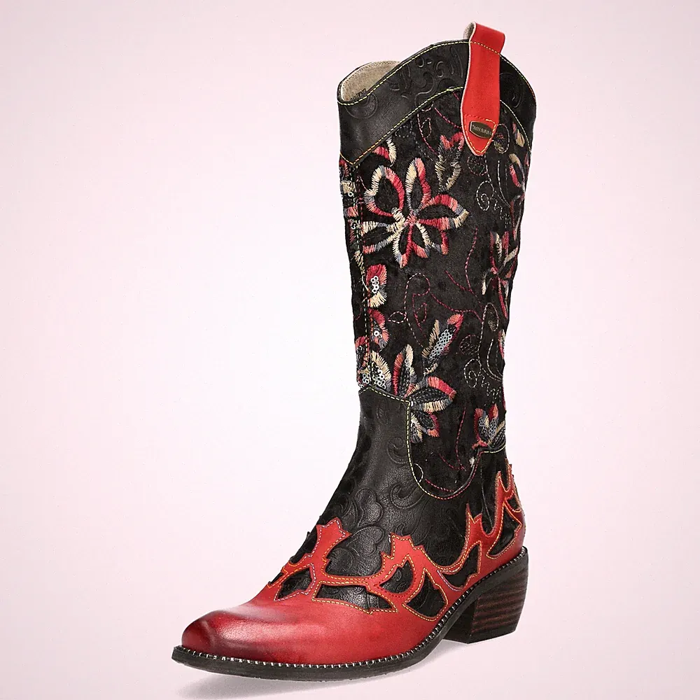 Laura Vita Damen Stiefel Western Cowboy Boot mit Blumenmuster Ercwinao 19