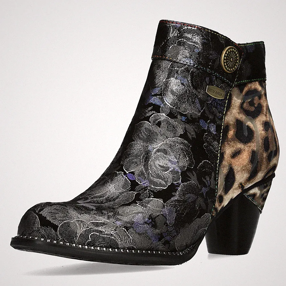 Laura Vita Damen Stiefelette Cowboy Booty mit Leo und Blumenmuster Alcizeeo 17