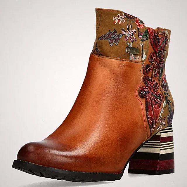 Laura Vita Damen Stiefelette Leder Blumenmuster und Blütenapplikation Idcorao 03