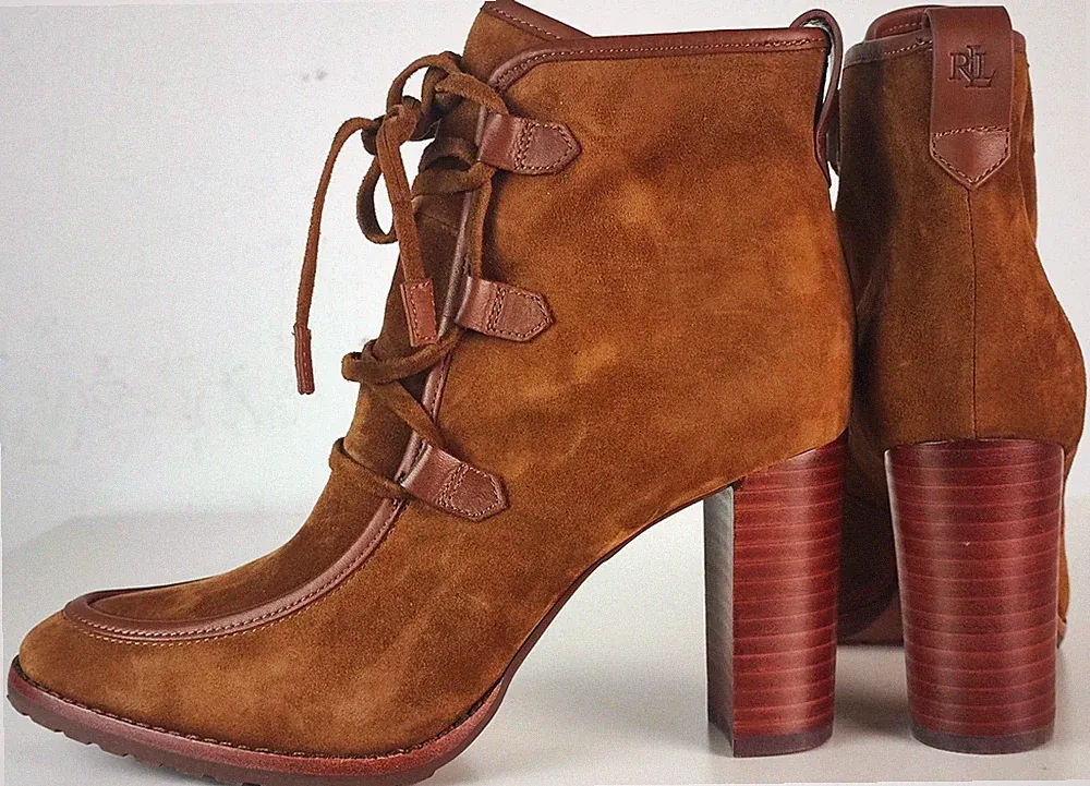 Lauren Ralph Lauren Damen Designer Boots Stiefelette Bootie Cognac Gr.39 NEU