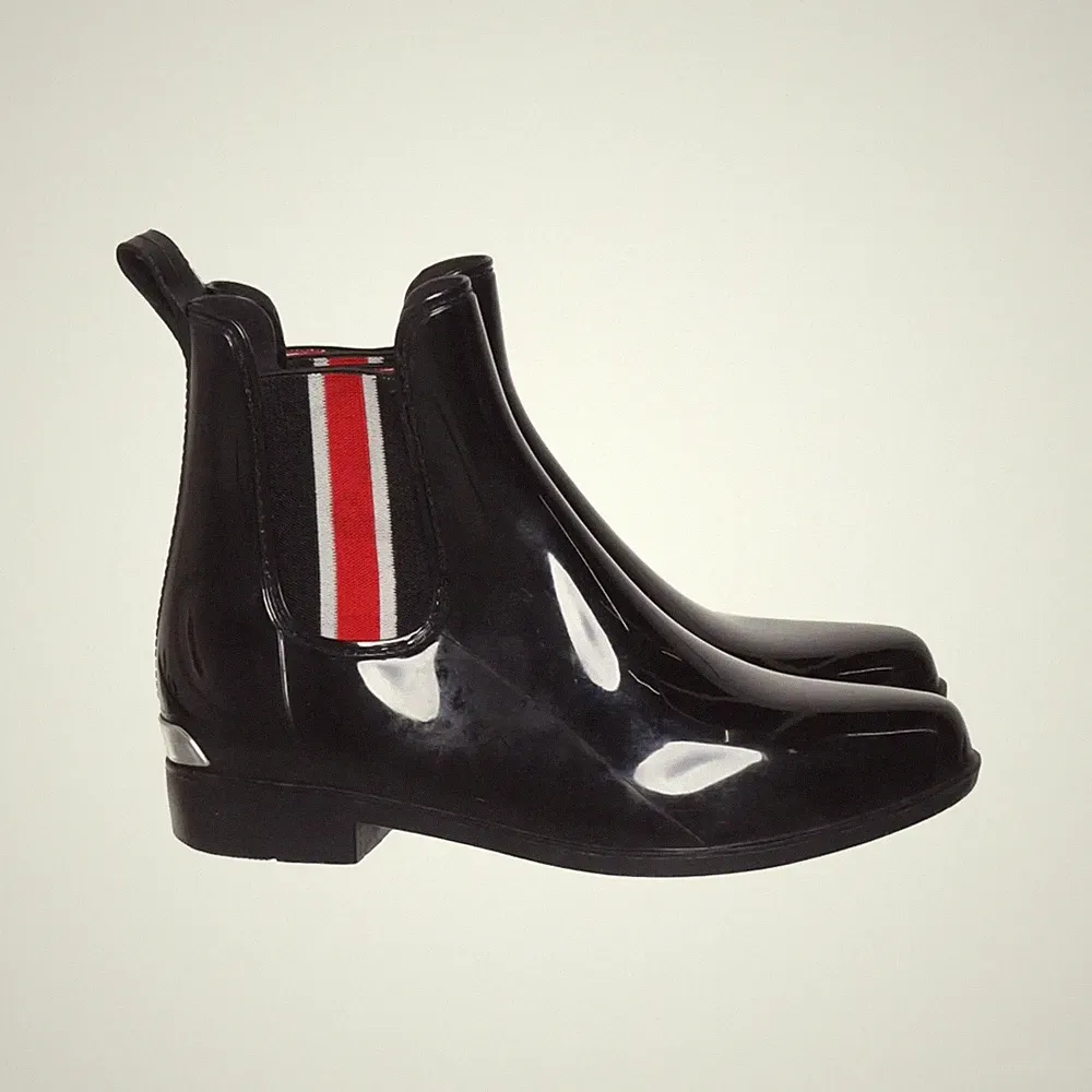Lauren Ralph Lauren, Kurze Gummistiefel, Größe: 41 1/2, Schwarz/Rot/Weiß #SsX