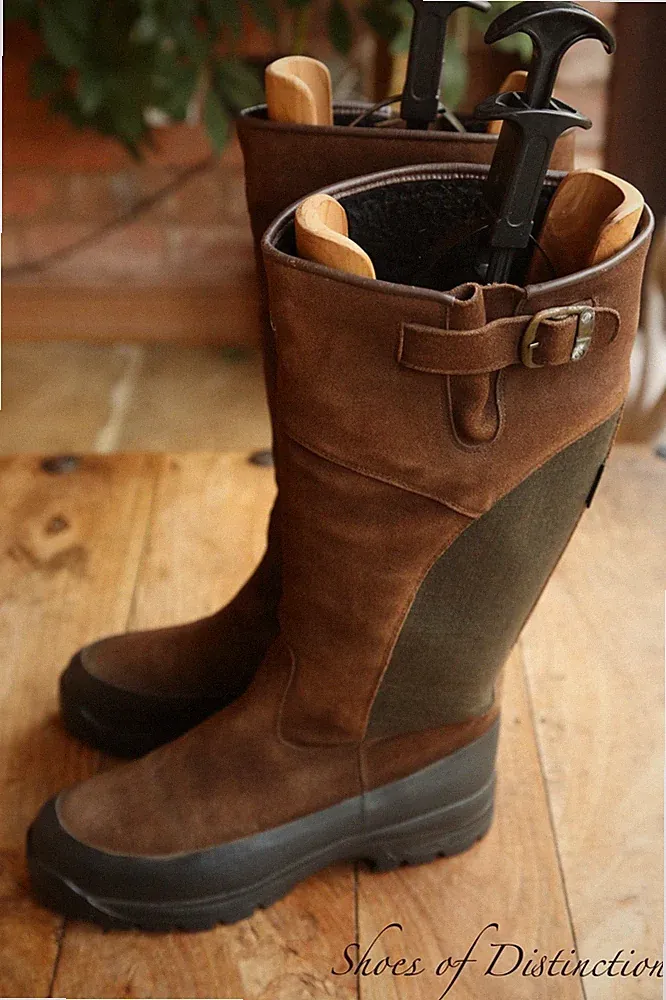 Le Chameau Braun Nubuk Grün Canvas Schuhe Stiefel Herren UK 8 US 8,5 EU 42