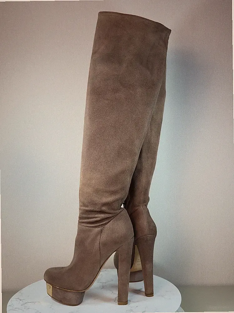 Le Silla Overknee Stiefel 36,5 Taupe Wildleder Plateau High Heel Overknee Sti...