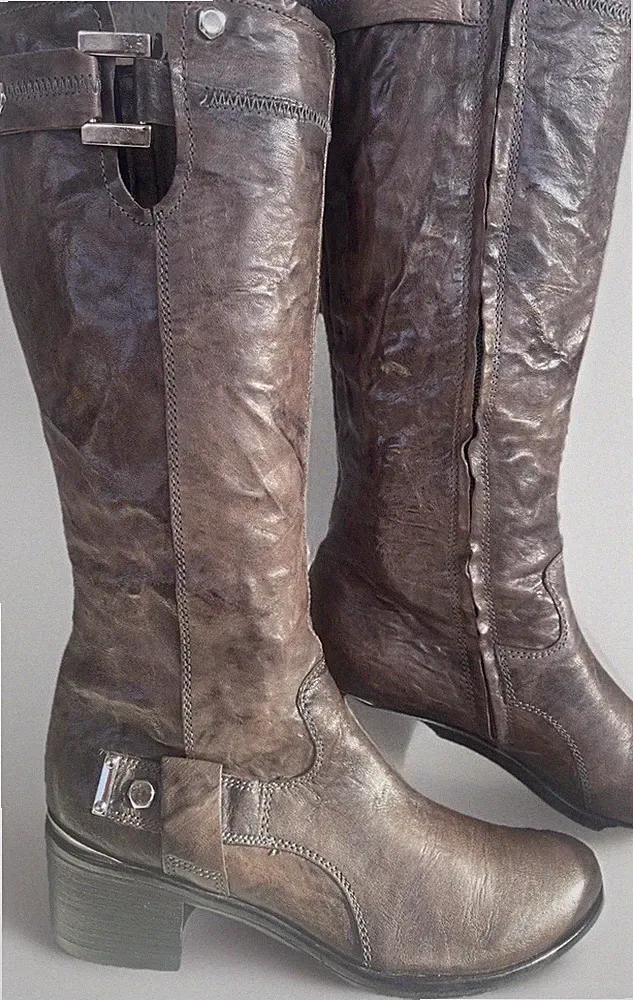 Leder Stiefel Ungefüttert Gr.37 Goldbraun Vic Matie Italien Blockabsatz Bequem