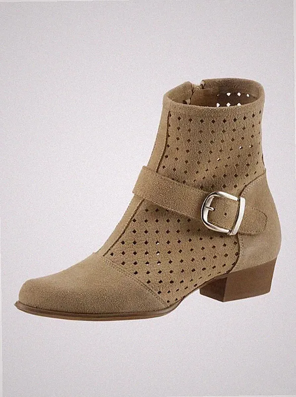 Leder Stiefelette beige 35 Damen Heine Veloursleder Lochmuster UVP: 159€ 8.7325