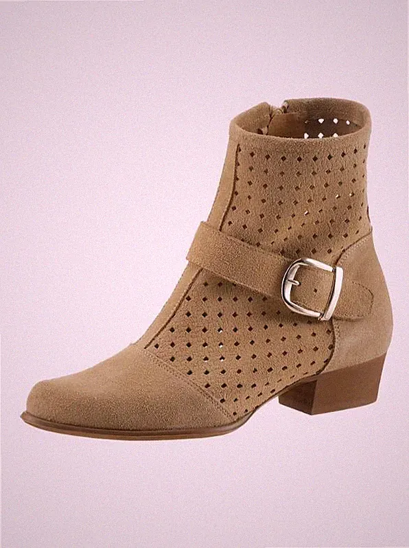 Leder Stiefelette beige 36 Damen Heine Veloursleder Lochmuster UVP: 159€ 8.7436