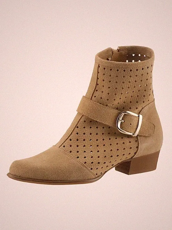 Leder Stiefelette beige 41 Damen HEINE Veloursleder Lochmuster UVP: 159€ 9.7669