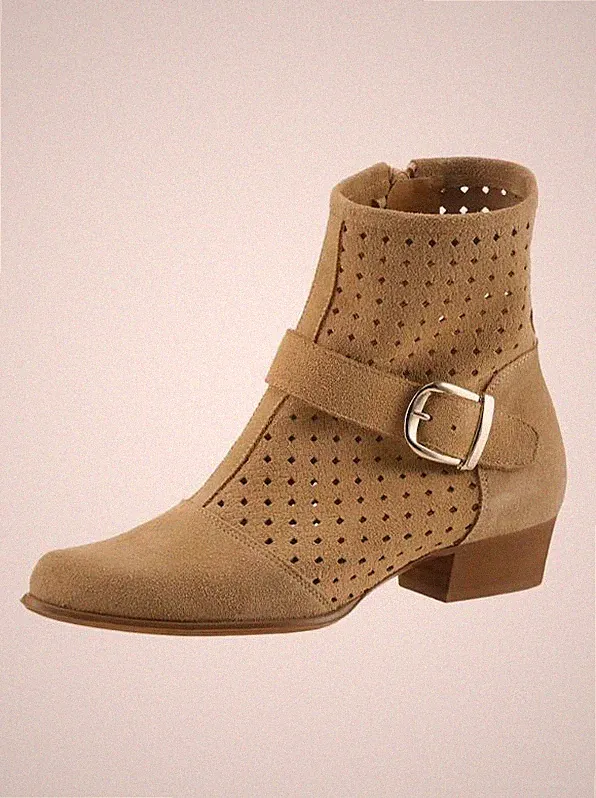 Leder Stiefelette beige 43 Damen Heine Veloursleder Lochmuster UVP: 159€ 8.7247