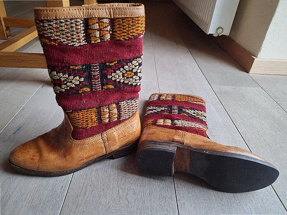 Lederstiefel mit Stoff Gr. 36