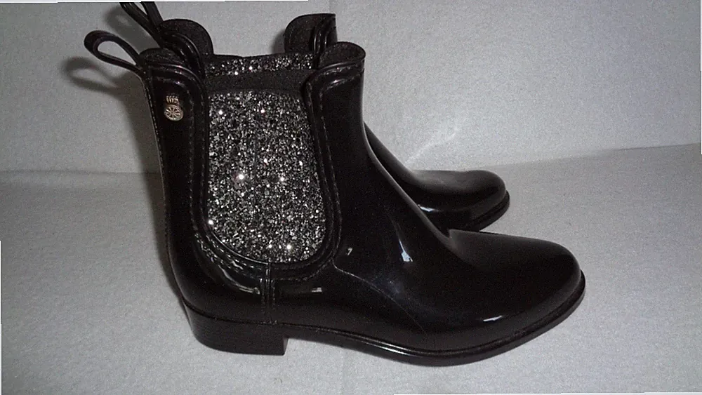 Lemon Jelly Chelsea Gummistiefel mit Glitzer Schwarz Größe 36 1 mal getragen