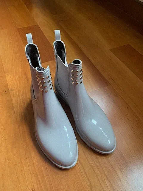 Lemon Jelly Gummistiefel Gr. 37 grau goldene Nieten Ankle Boots Stiefeletten