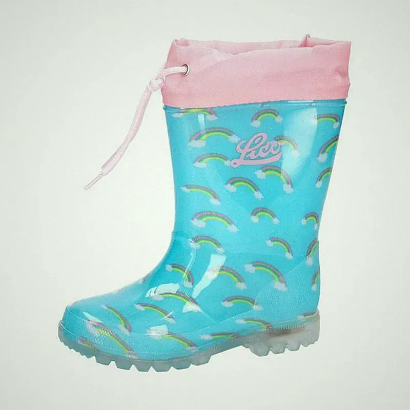 LICO Gummistiefel "POWER BLINKY" türkis mit REGENBOGEN + BLINKLICHTER