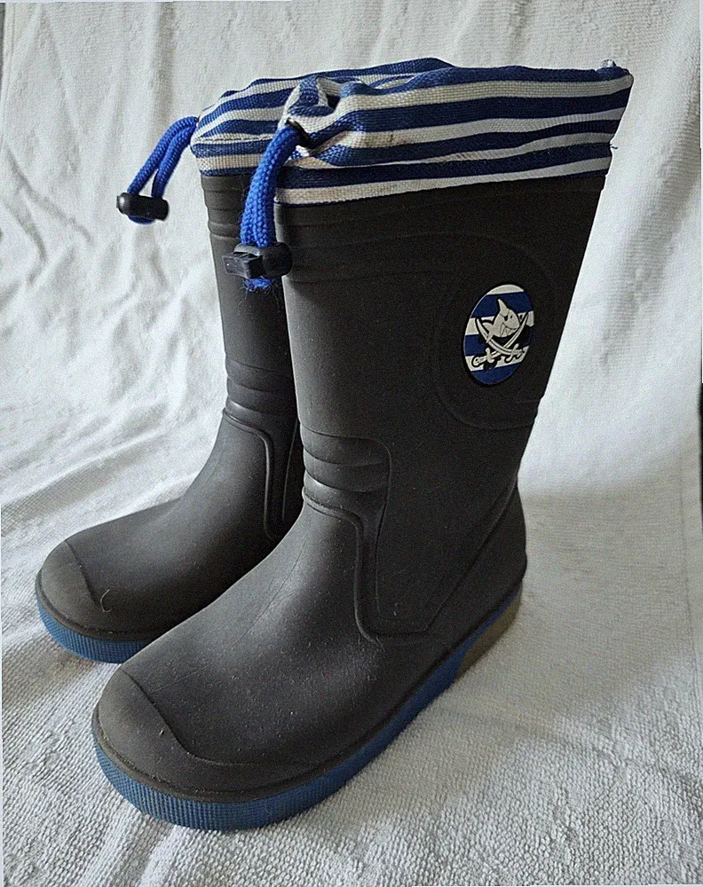 lidl Kinder Gummistiefel EU 28 Schwarz/Blau/Weiß gestreift Kordelzug
