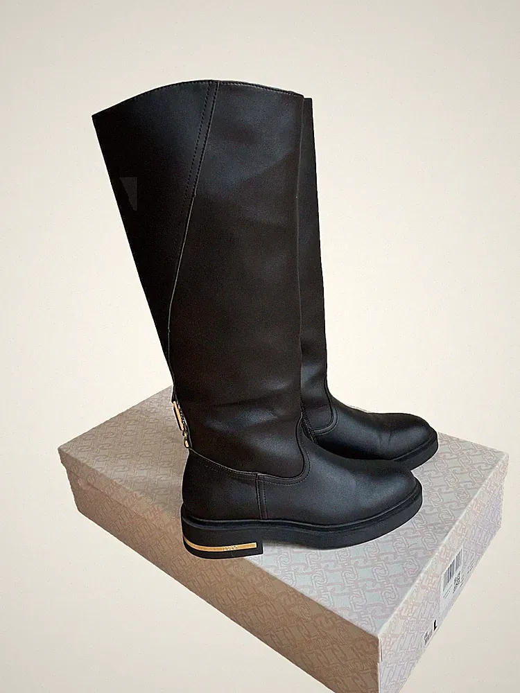 Liu Jo Stiefel Leder 39 hoher Schaft schwarz Gold wie neu
