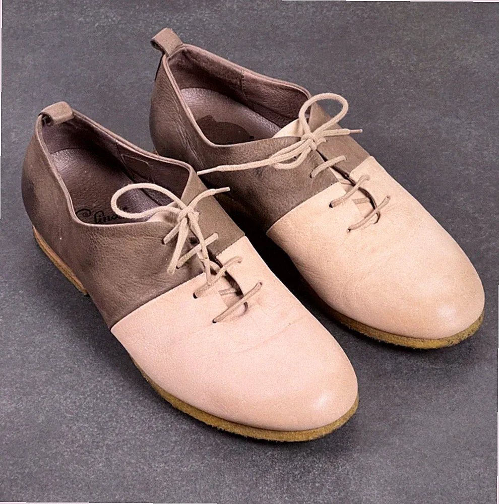 LOFINA Leder Schuhe Größe EU 38 Damen Braun Hellrosa Cap Toe Schnürschuhe
