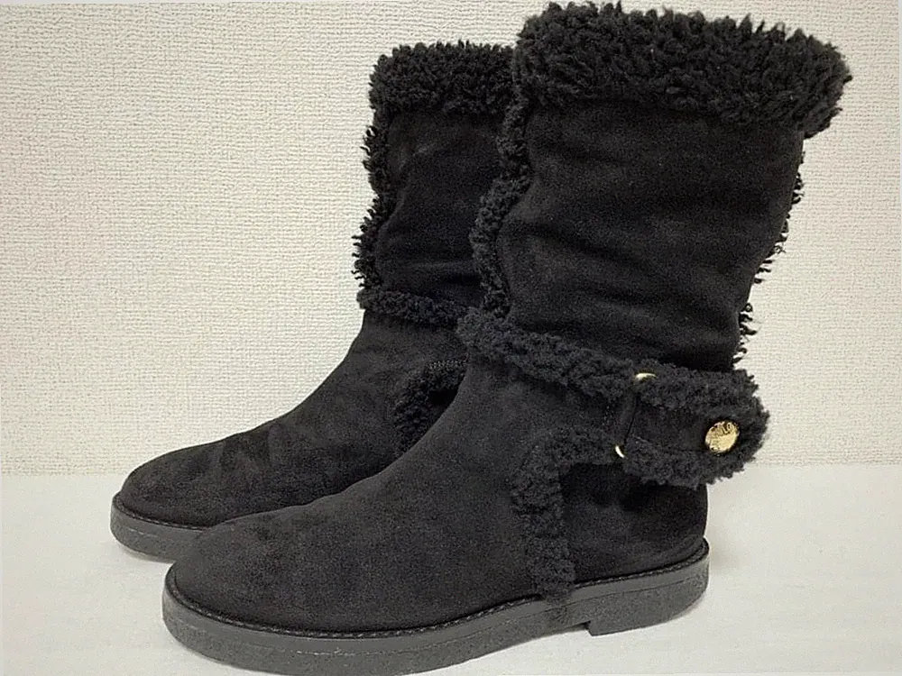 Louis Vuitton Wildleder Lammfell Kurz Stiefel Schwarz Gold LV Logo Größe36...