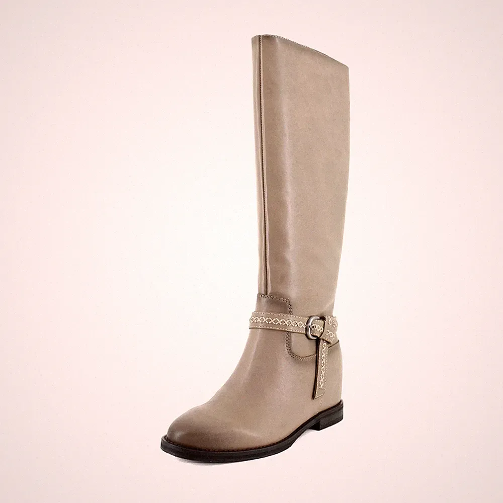 Lucky Brand Maltet Hoch Schnalle Reitstiefel Silber Wolken Leder 5M Stacked Heel