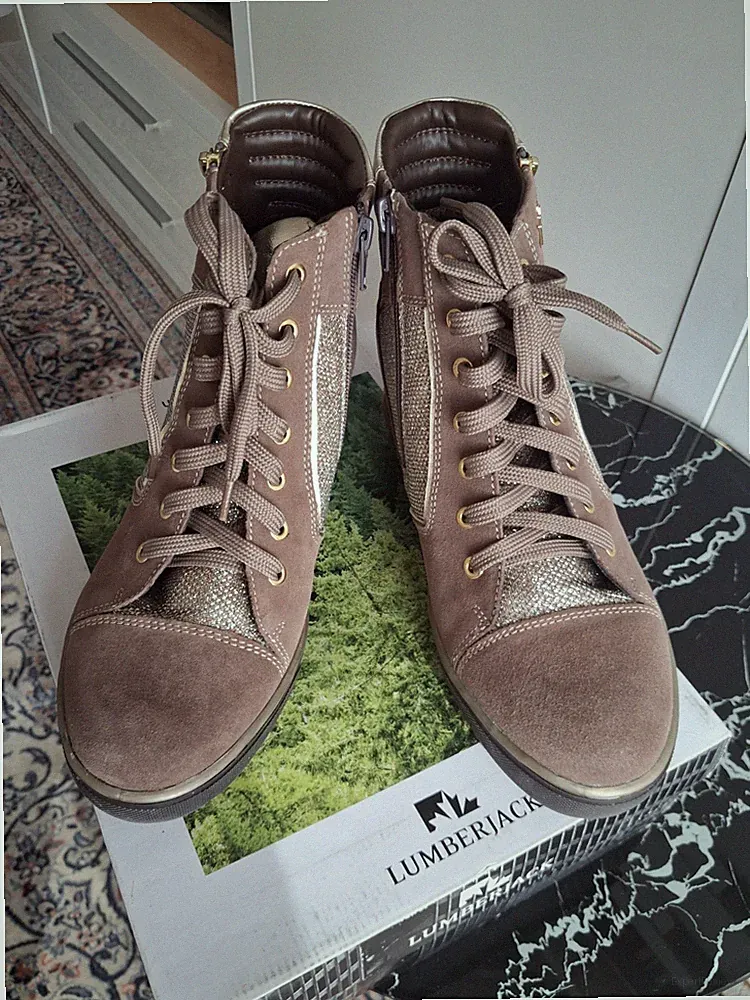 LUMBERJACK Italienische Leder Stiefeletten Braun/Gold Gr.39 NEU
