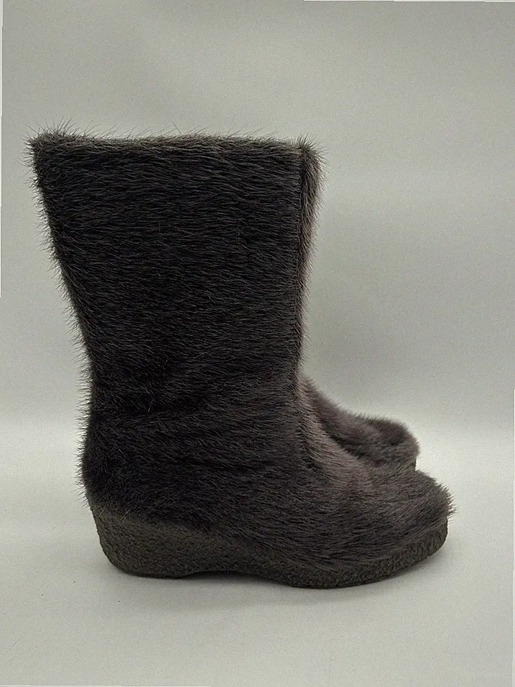 Luna Eskimod Damen Winterstiefel Echt Fell Grau EUR 38,5