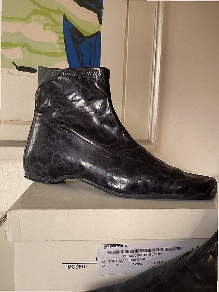☀️MADE IN SPAIN☀️ feminine Stiefeletten•Lackleder strukturiert•Schwarz/Grau