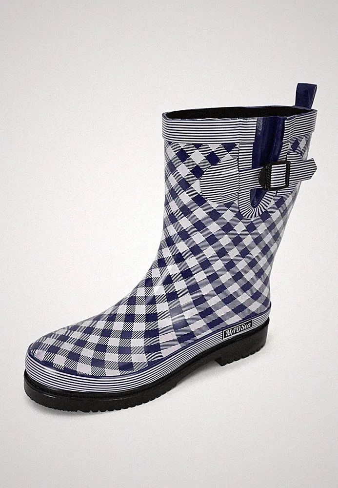 MADSea Damen Gummistiefel Checkered dunkelblau Halbschaft Regenstiefel halbhoch