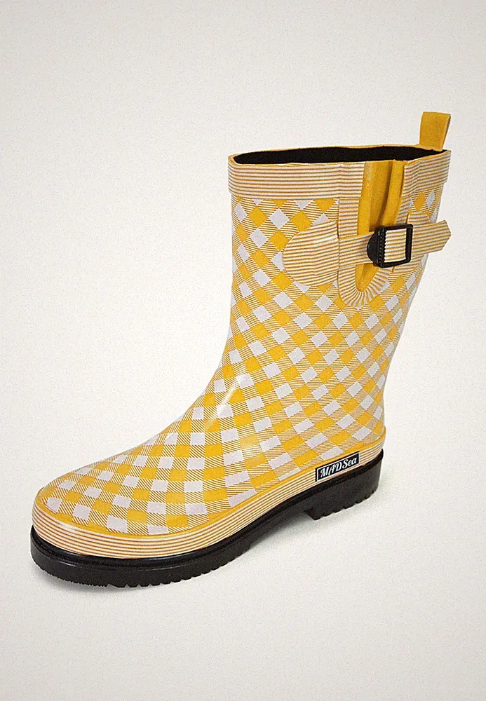 MADSea Damen Gummistiefel Checkered gelb Halbschaft Regenstiefel Wasserdicht
