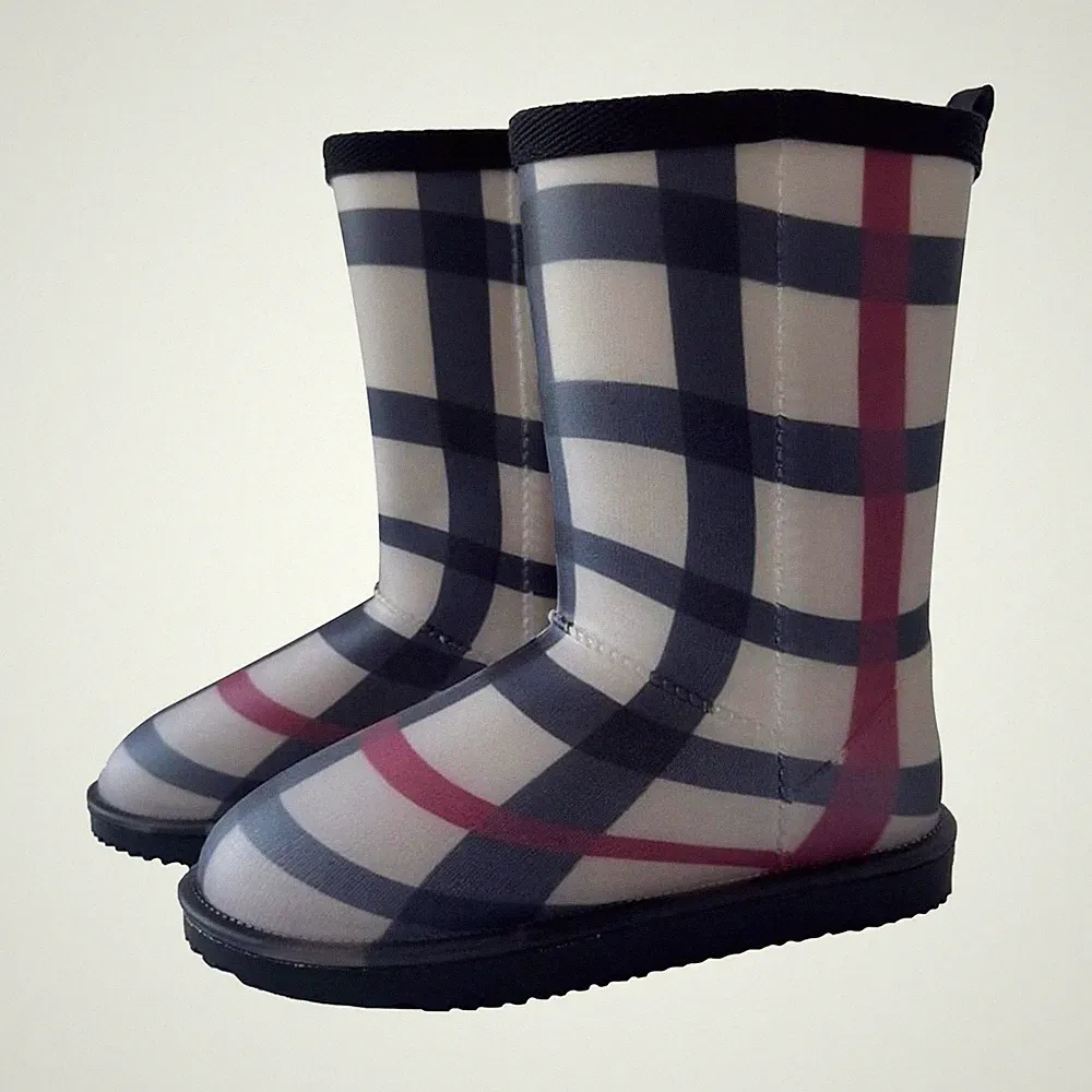 Mädchen Damen Winter Stiefel Warm Kariert PVC Rutschfeste Sohle UK 10K Zu 8