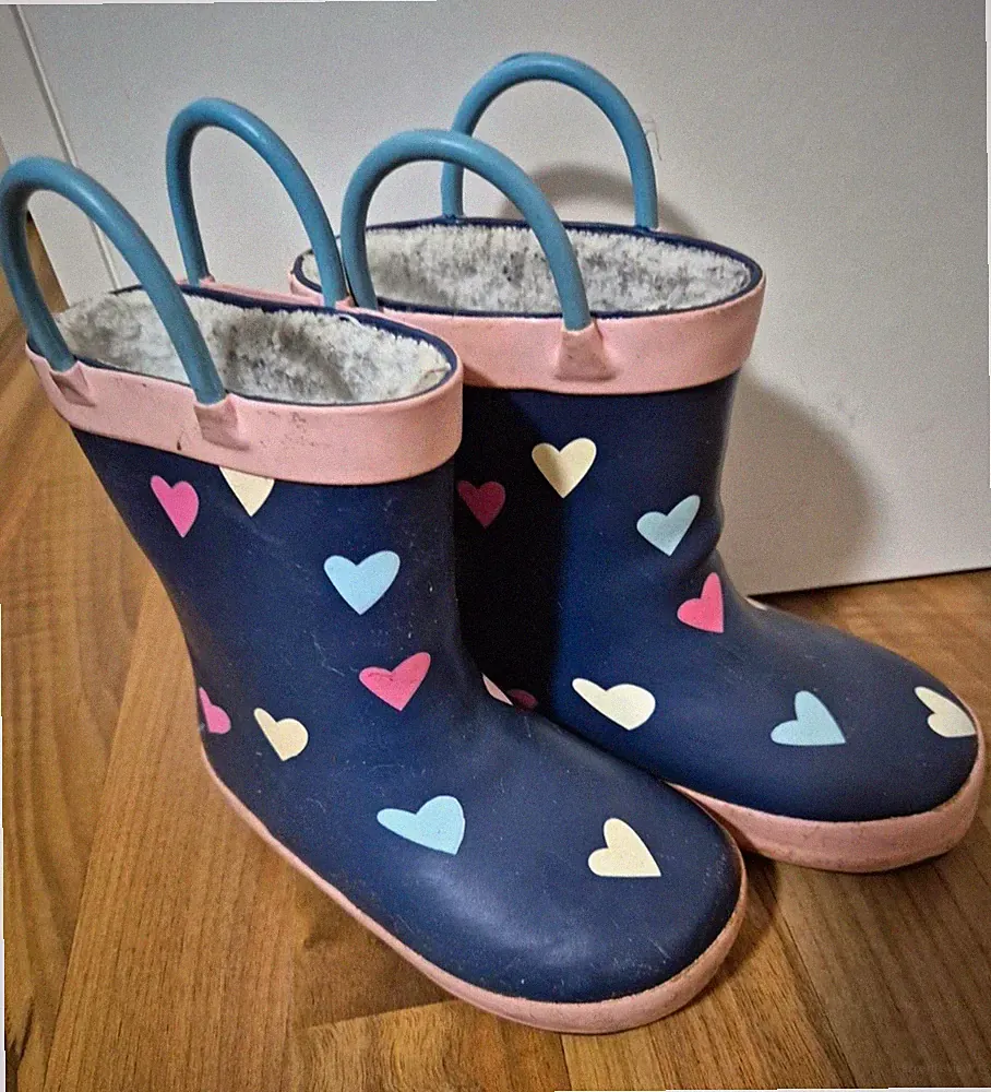 Mädchen Gummistiefel gefüttert Herzen Tragehenkel blau/rosa Gr.23