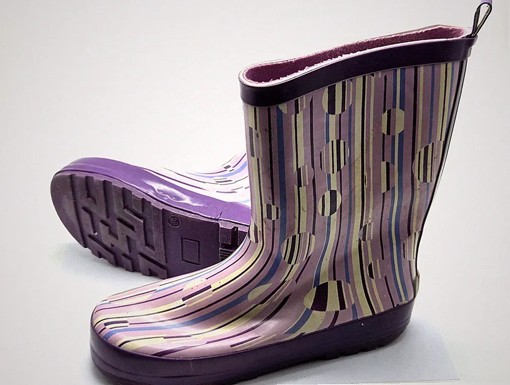 Mädchen Gummistiefel Gr. 34 – Lila / Gestreift mit Punkten – Regenstiefel