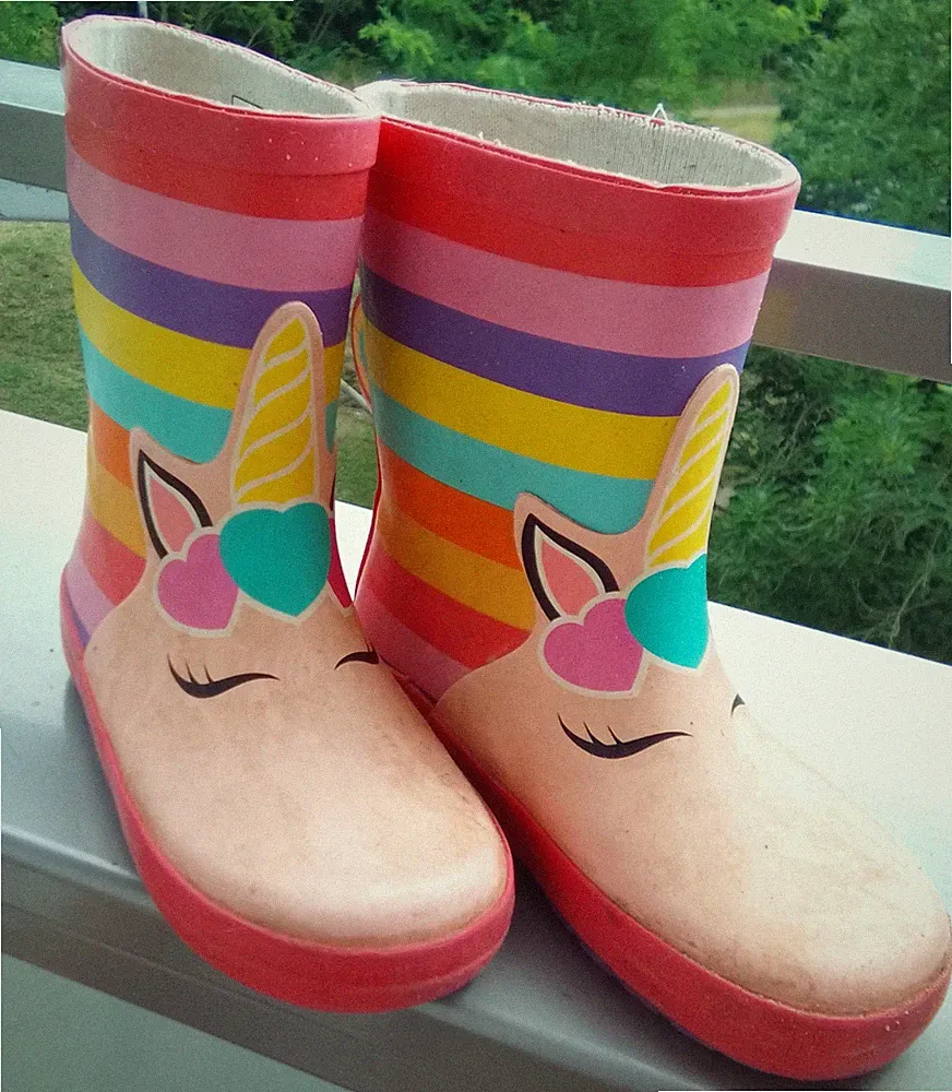 Mädchen Gummistiefel Regenstiefel Einhorn Regenbogen mehrfarbig gestreift EU 24