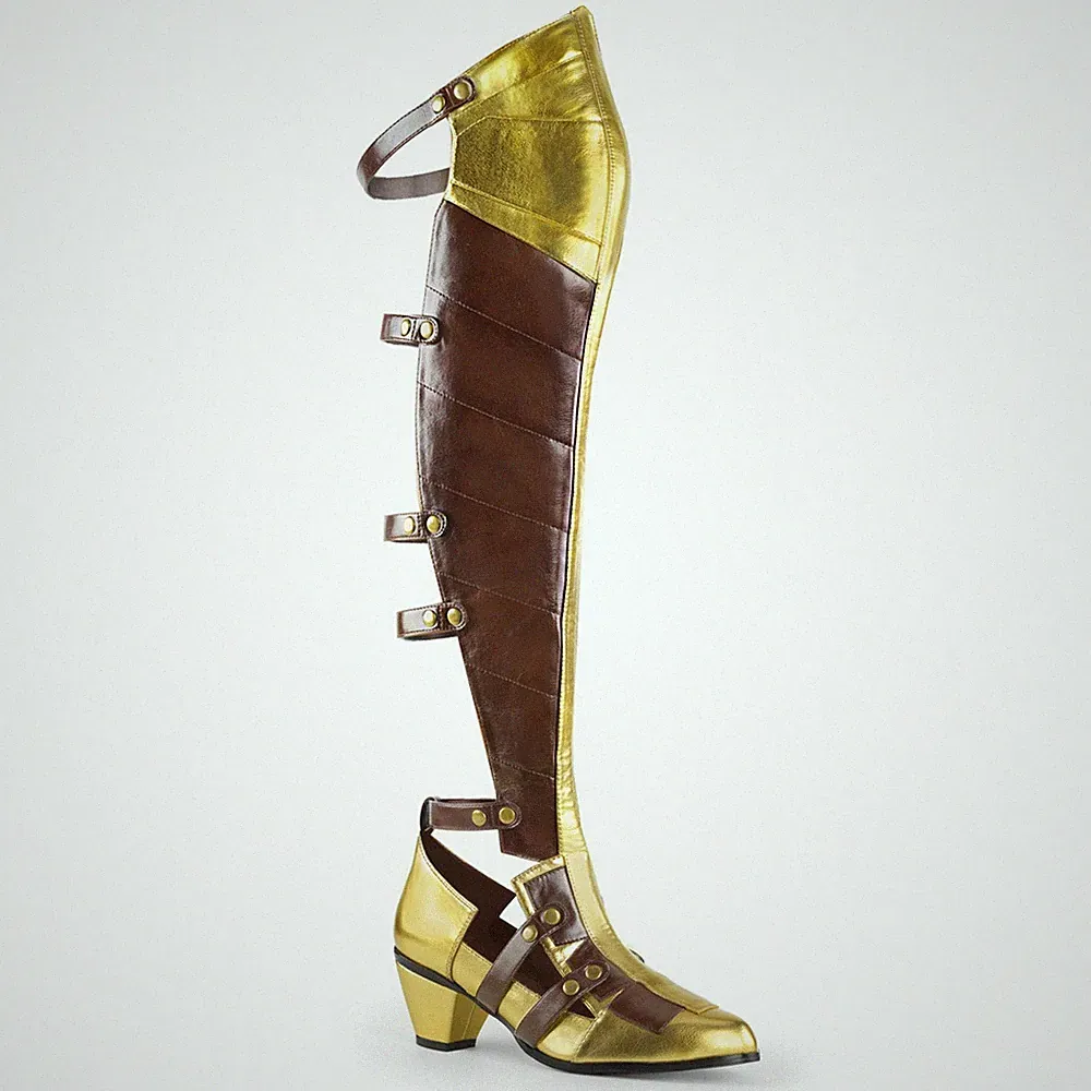 MAIDEN-8830 Funtasma Overknee Klettverschluss Schnallen Stiefel braun gold Matt