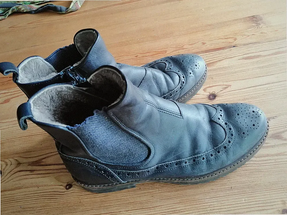 Malaspina Damen Stiefeletten Lammfell Gr. 38 dunkelblau Leder Chelsea