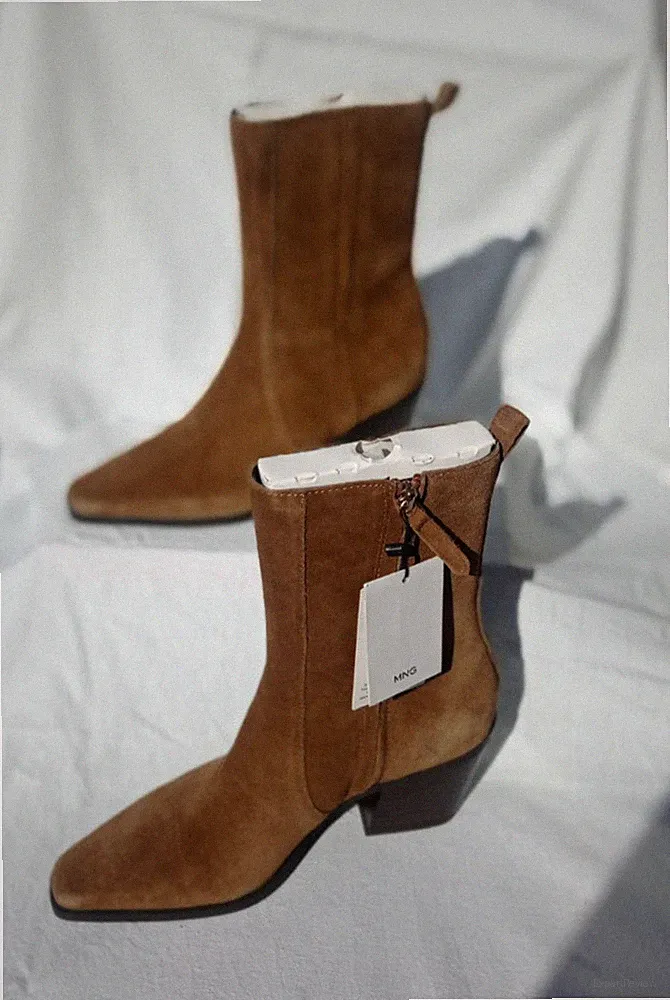 Mango Cowboy Stiefeletten Boots Gr.38 Braun Echtleder