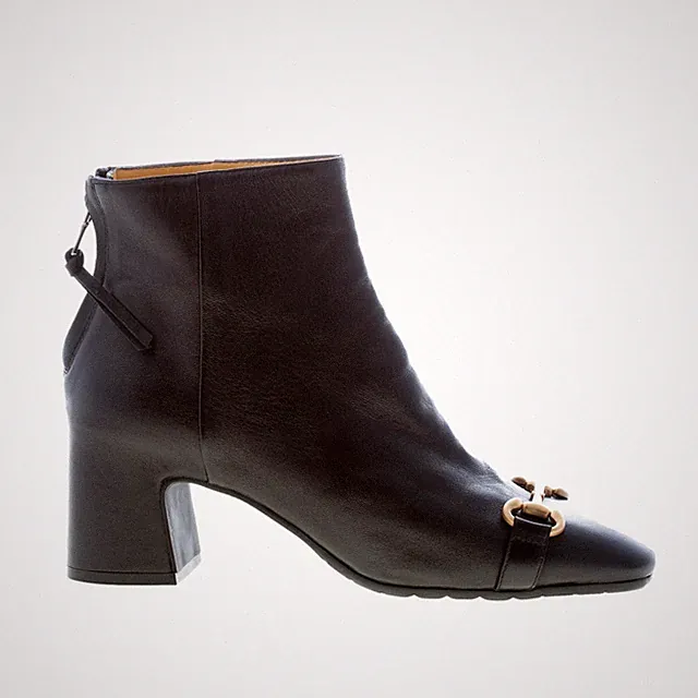 MARA BINI Damenschuhe Stiefelette Pearl Nappaleder schwarz mit Reißverschluss und Goldklemme