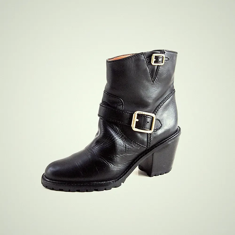Marc Jacobs Westernstiefel schwarz Leder mittelhoher kubanischer Absatz Damen...