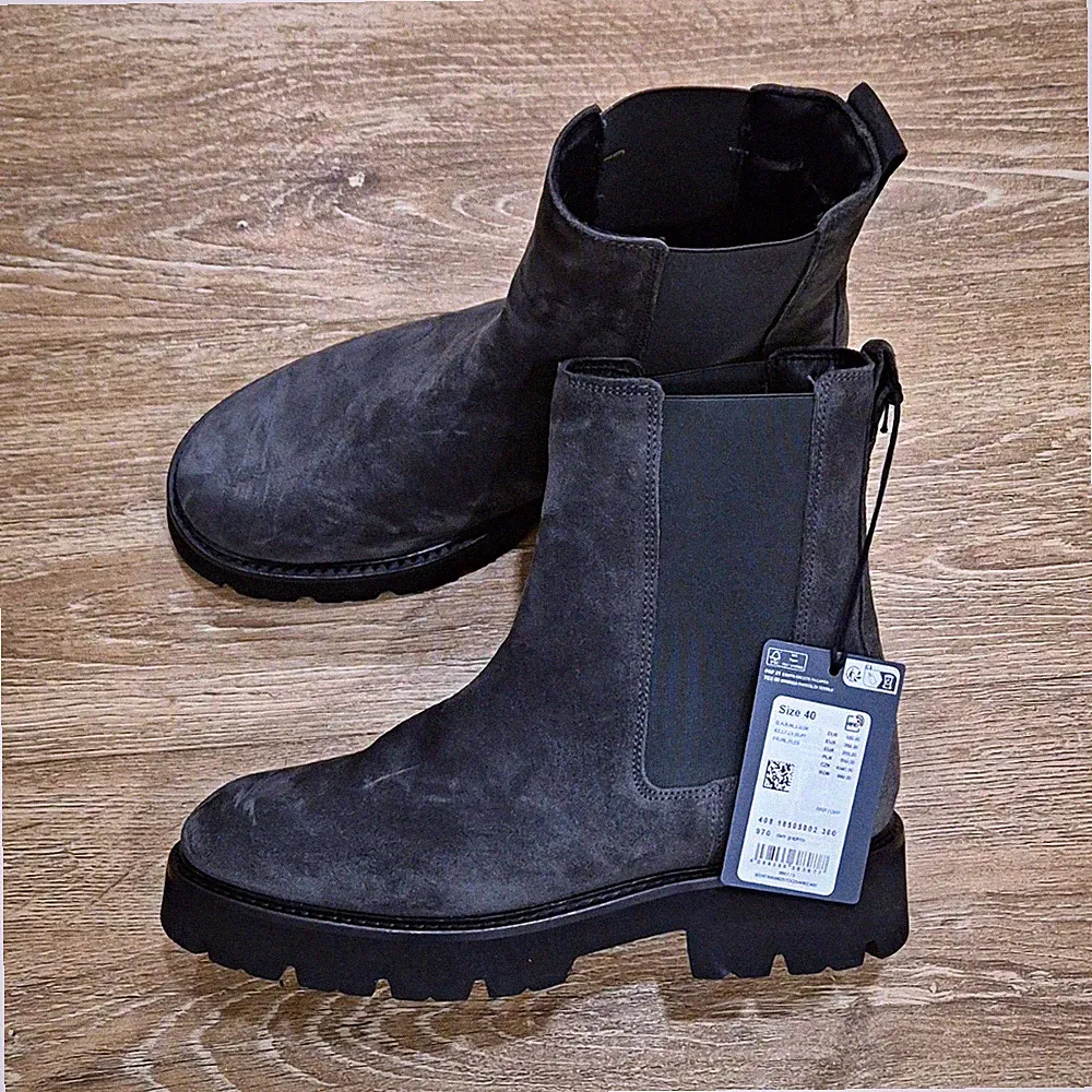 Marc O'Polo Damen Chelsea Stiefel Wildleder Grau EU 40 Slip-On Profilsohle