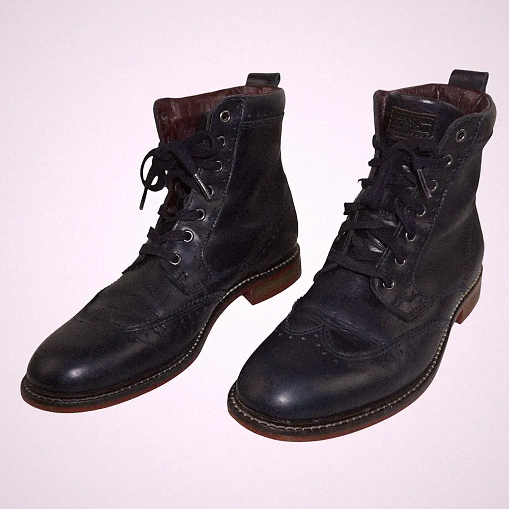 Marc O Polo Damen Schnürstiefel Stieffeletten Boots Blau Leder 40