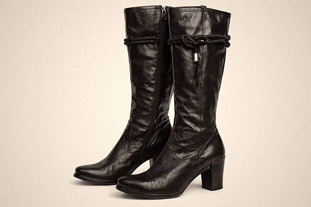 Mare Leder Overknee Stiefel Schwarz 39 Italien Vintage Zip 8 cm Heel