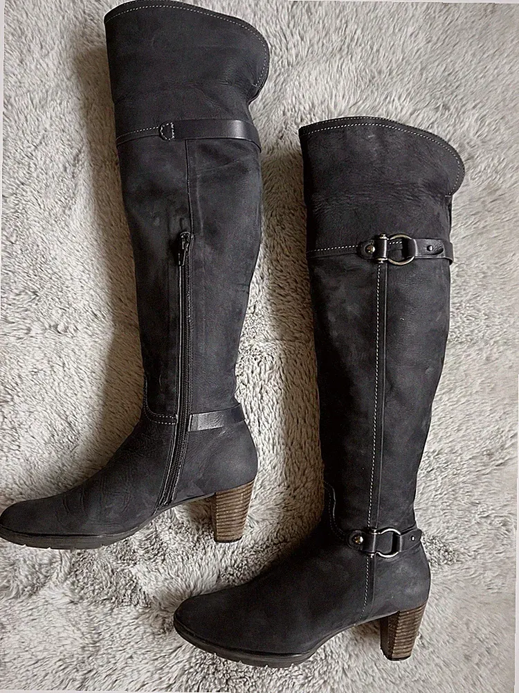 Maripe Damen Stiefel Langschaft Overknee 38 Dunkelblau Nubuk