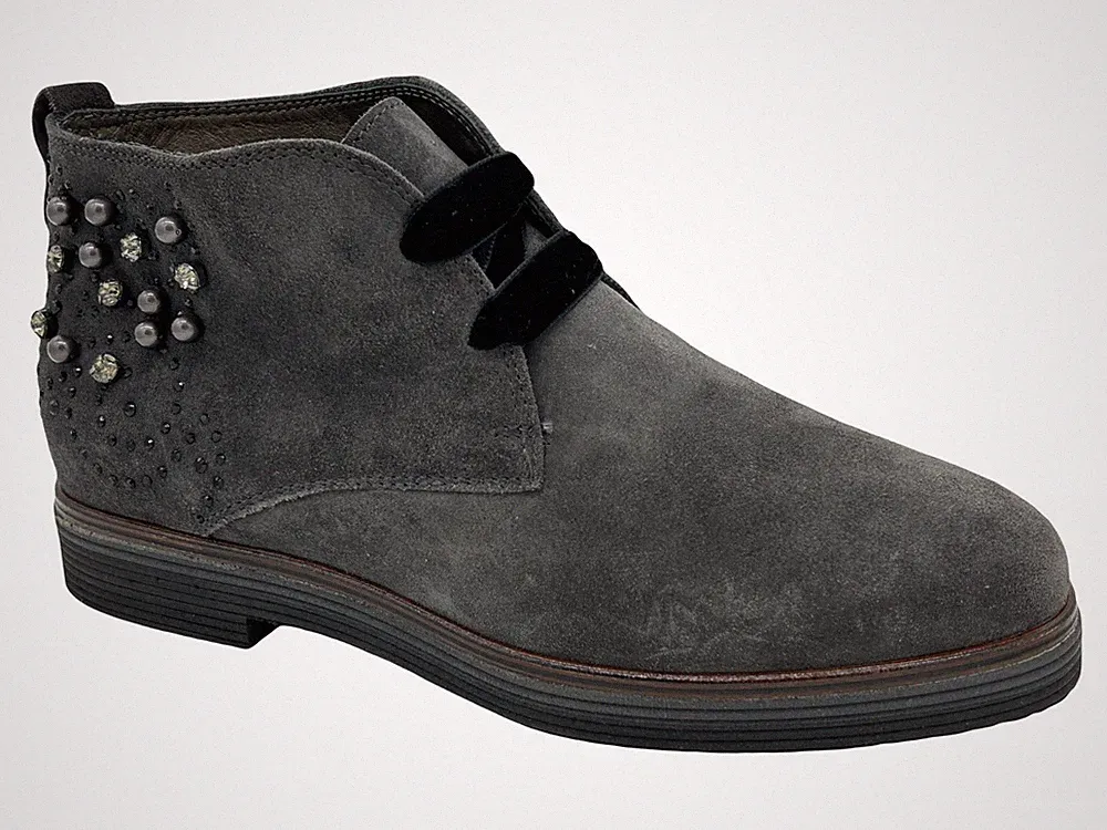 Maripe italienische Velour Leder Stiefel Boots Grau Schnürstiefel Wildleder