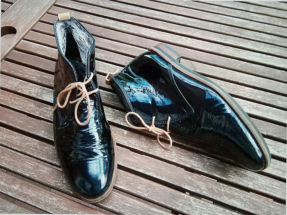 Maripe Lackleder Schnür Stiefeletten Booties schwarz Lack gefüttert 40 bequem