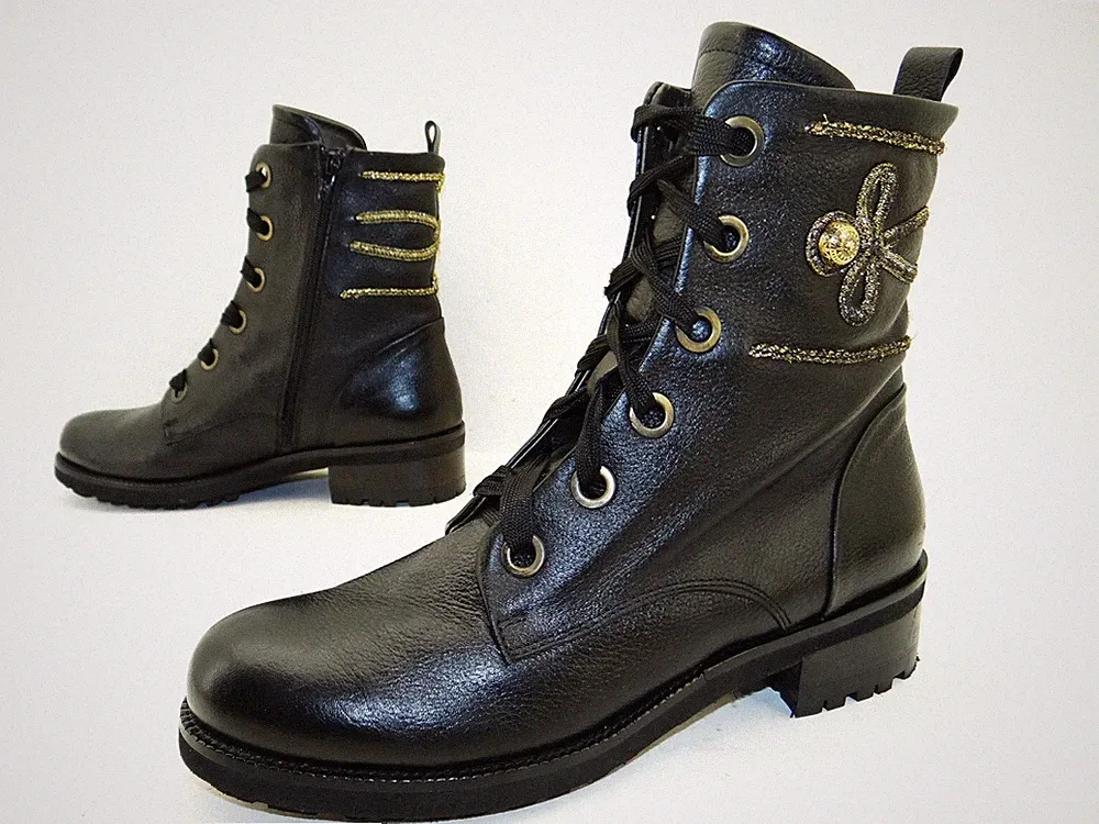 Maripe Plateau Stiefelette Stiefel Boots Damen Schuhe Leder Gr.40,5 Schwarz